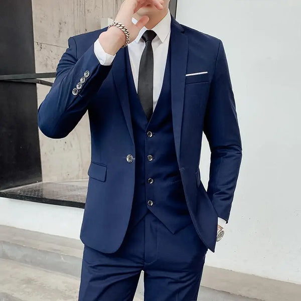 Elegant Men's Blazer Vest Pants Three-Piece Suit Set for Weddings and Formal Events